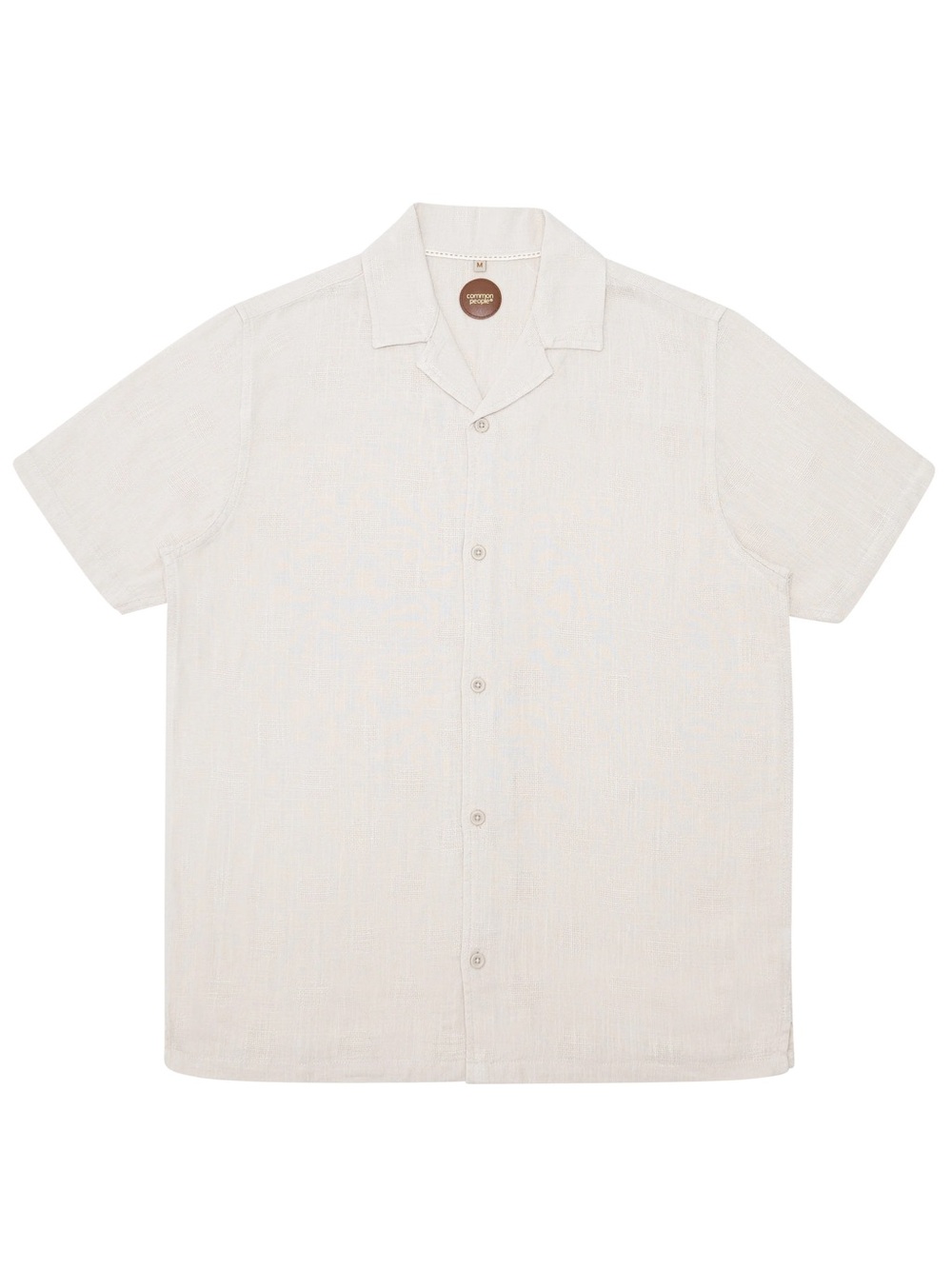 Common People Clothing linen polka dot button up short sleeve shirt Cream Size L